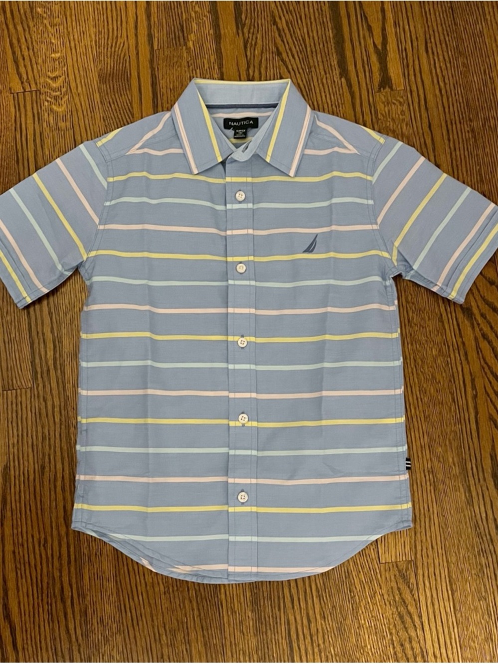 Nautica Boys' Pastel Blue Striped Short Sleeve Button-Down Shirt NWOT